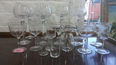 Glasses to include a set of six hock glasses, Babycham and others Location: