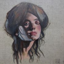 David Gainford (Contemporary) - study of a woman's head, oil on canvas panel, signed lower right