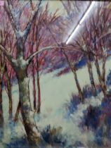 David Gainford (Contemporary) - Winter scene with trees, mixed media print with resin finish,