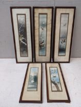 Five early 20th century Japanese watercolours each of birds, framed and glazed. A/F Location: