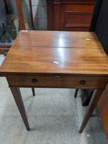 Edwardian mahogany ladies writing table with fold over top, single side drawer with fitted