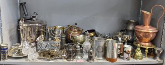 Mixed silver plate and metal ware to include part cutlery services, pewter tankard and