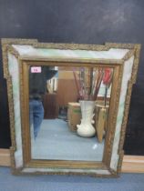 A mid century gilt gesso and onyx framed wall mirror, rectangular plate glass, 66 x 55cms Location: