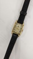 A vintage Omega ladies gold plated gold manual wind wristwatch, on a later leather strap Location: