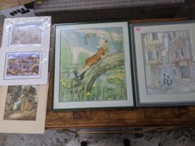 A group of 19th and later watercolours and prints to include Thomas Pyne (1843 -1935) rural