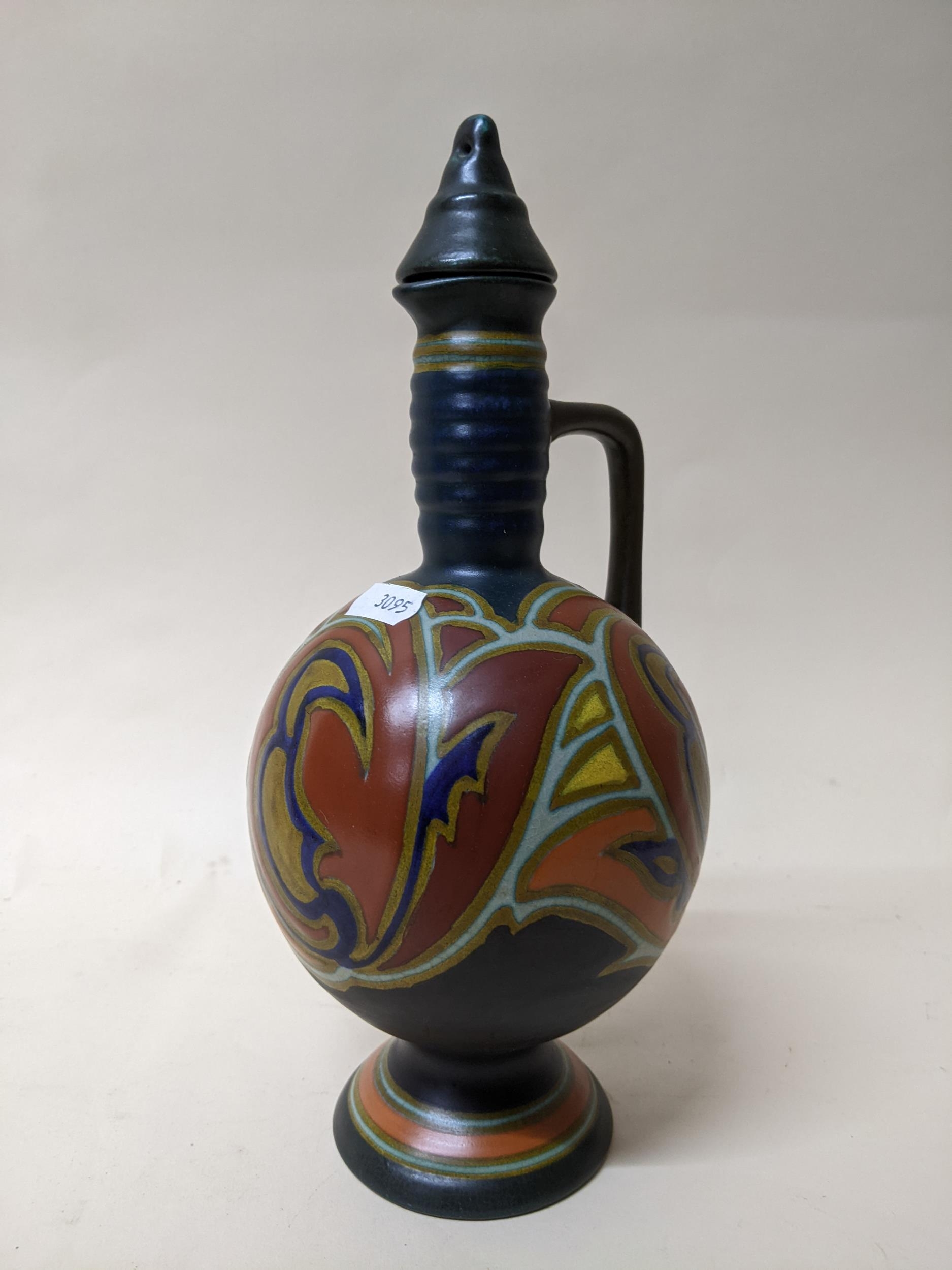 A group of Dutch Gouda pottery items to include a Gouda Voon vase circa 1918 of double gourd - Image 10 of 13