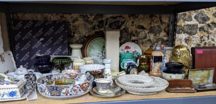 A mixed lot of ceramics to include a Masons cheese dish, tobacco jars, 19th century Sunderland