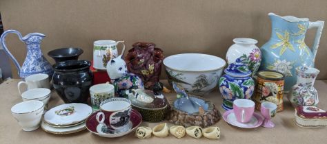 A mixed lot to include Franklin porcelain limited edition bowl, Victorian wash jug, Bakelite