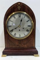 An Edwardian mahogany and brass inlaid arched top bracket clock, the 8-day Gustav Becker striking on