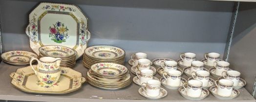 Mixed china to include Cauldon coffee cans and saucers having blue and gilt detail, along with