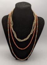 Coral and pearl necklaces, each with 9ct gold clasps Location: