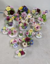 A collection of various flower in bowl ornaments to include Charisma Exclusive flower bowl,