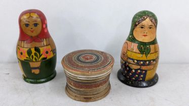 Two treen Russian dolls together with Burmese Betel nut box Location: