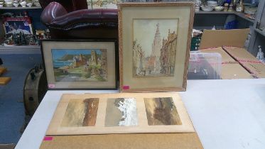 Late 19th/early 20th century watercolours to include A E Martin 'Saltburn on the Sea', a Continental