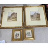 Four framed and glazed prints to include a pair of prints depicting countryside stone houses, one
