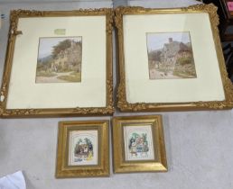Four framed and glazed prints to include a pair of prints depicting countryside stone houses, one