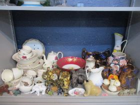 A selection of ceramics and elephant ornaments to include a Coalport bowl on three scrolled end