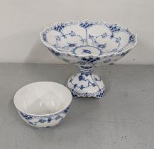 A Royal Copenhagen comport/tazza in the blue onion pattern, number 1020, together with a bowl,