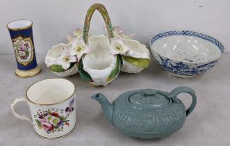 A Victorian porcelain basket numbered 7145 30 to the base together with a late 18th/early 19th