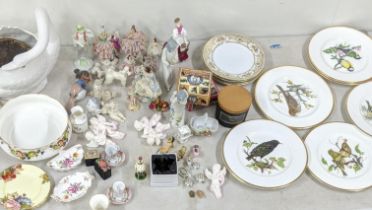 A mixed lot to include Crown Derby posies trinket dishes, a Beswick poodle, mixed continental