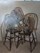 David Gainford (Contemporary) - Study of three Windsor wheelback chairs, oil on canvas, signed,