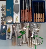 Mixed cutlery to include E & Co silver plated forks and other items to include bottle stoppers and