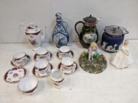 Ceramics to include a Wedgwood jasperware and silver plated biscuit barrel, a Crown Staffordshire