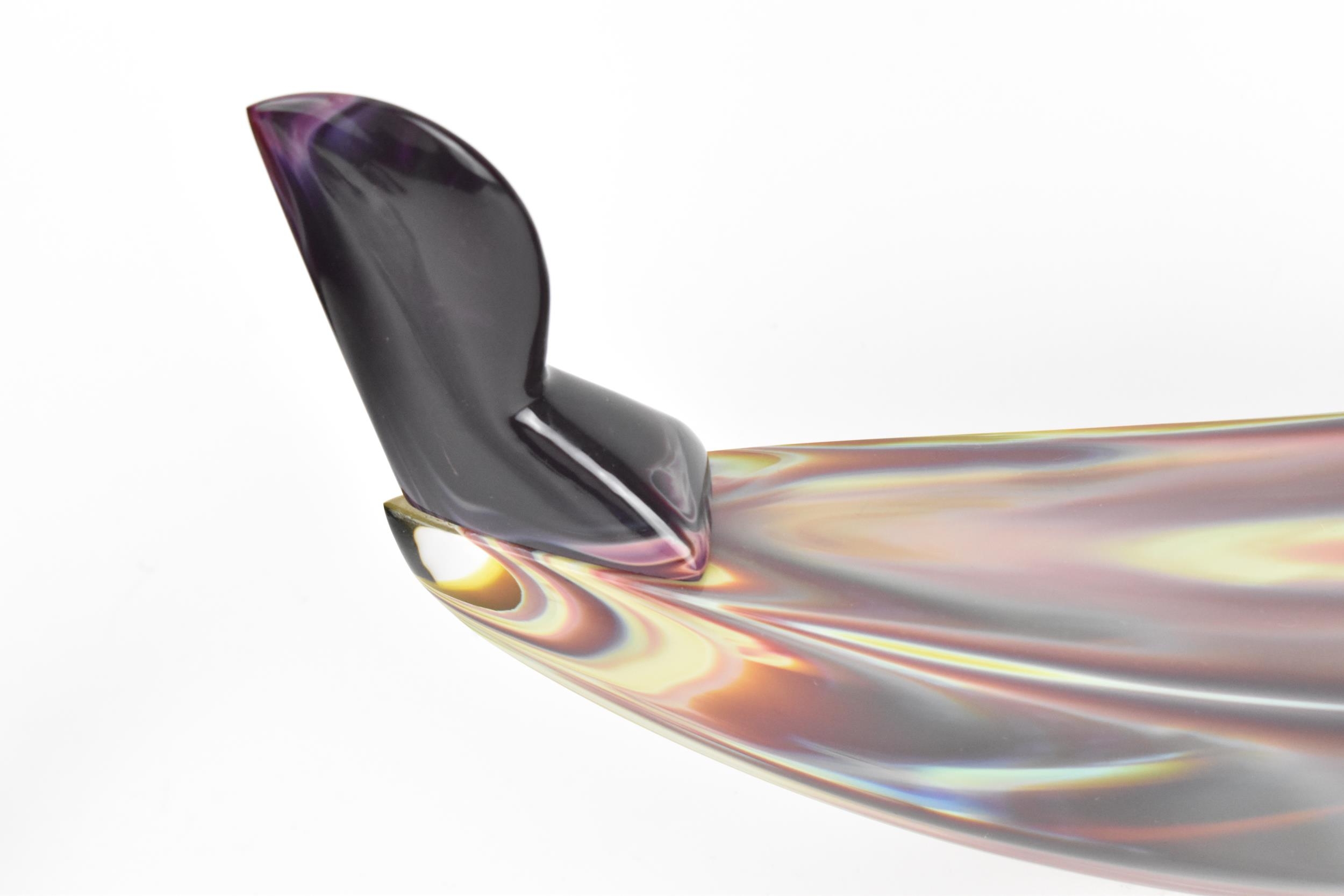 A large Italian Murano glass 'gondola' sculpture, in opaque tones of purple and yellow, with - Image 2 of 9