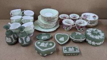 A mixed lot to include four Royal Albert flower of the month trios, Wedgwood Jaspar ware and