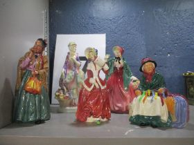 A group of five Royal Doulton porcelain figurines compromising Phyllis HN1420 A/F, Bridget HN 20700,