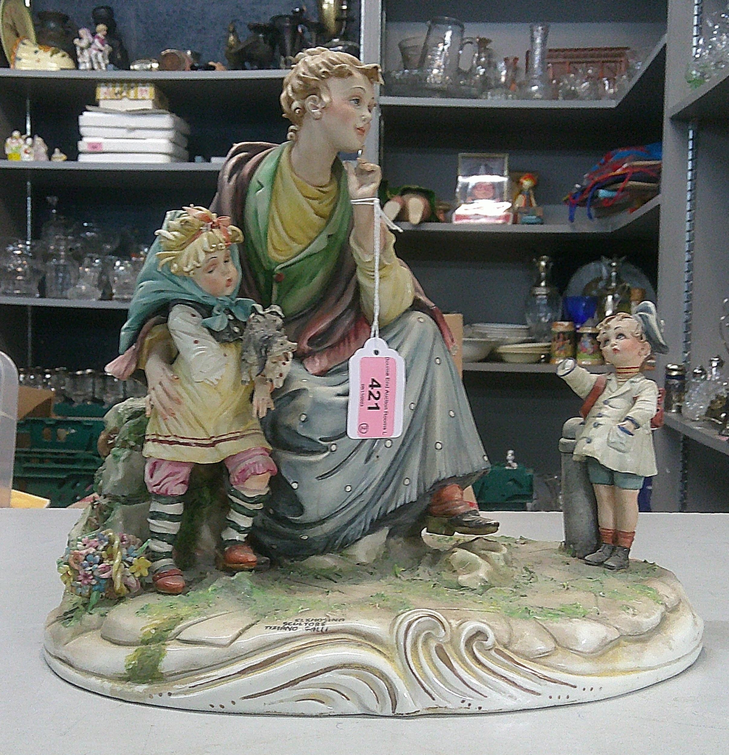 Two Capodimonte figures, one depicting a gentleman playing the piano and four children watching, - Image 5 of 9