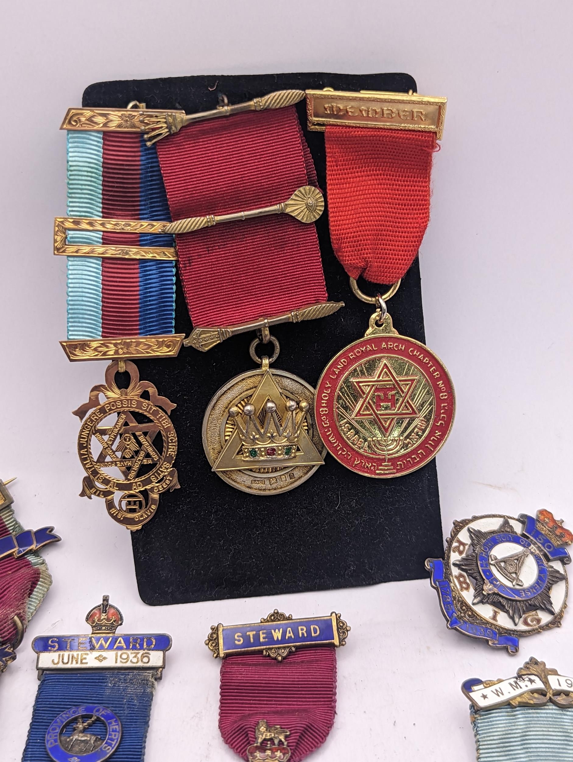 A collection of silver gilt and enamel Masonic medals to include 1914-1918 examples, Steward and - Image 2 of 7