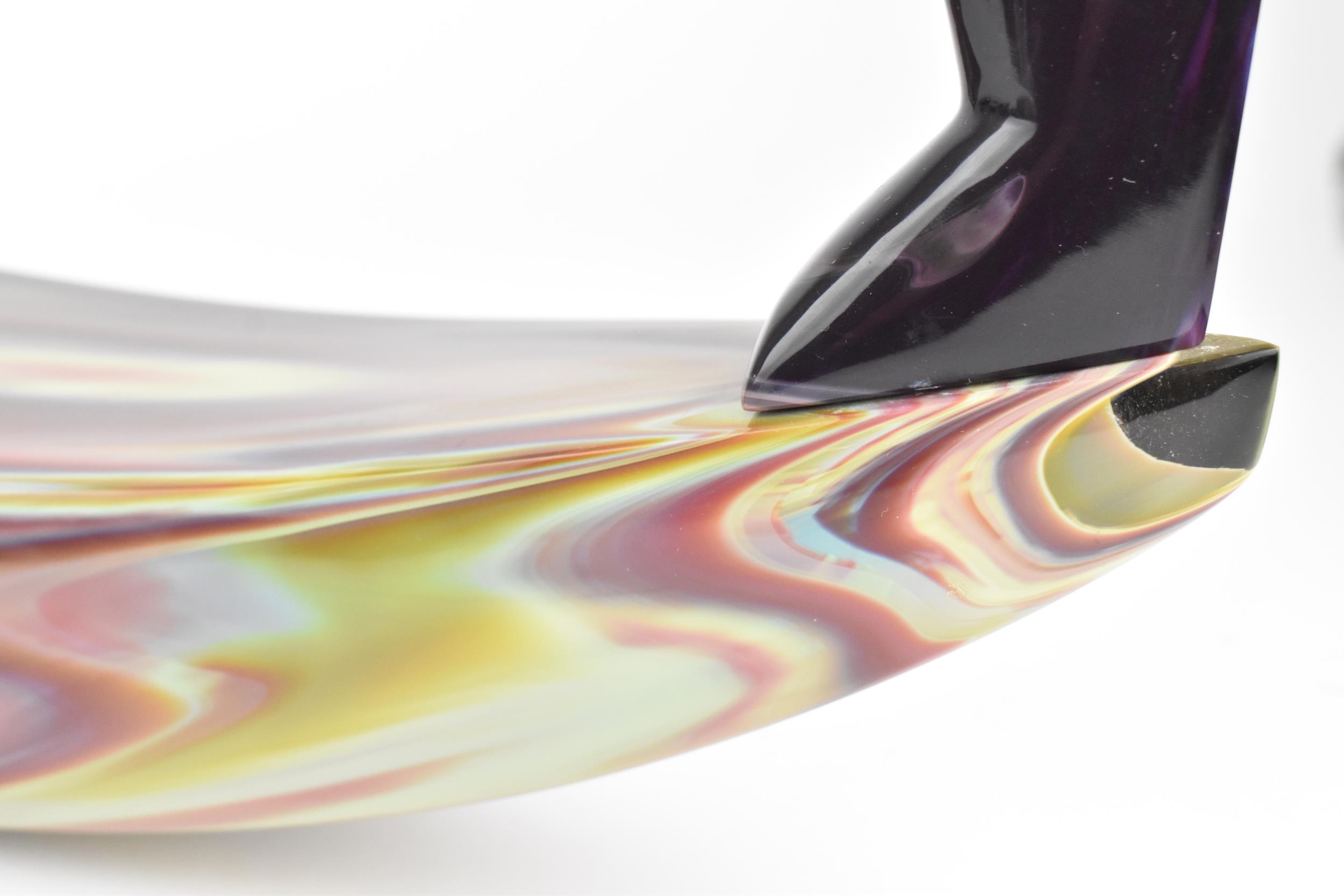 A large Italian Murano glass 'gondola' sculpture, in opaque tones of purple and yellow, with - Image 5 of 9
