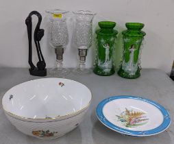 A mixed lot to include a 19th century Worcester Botanical pattern comport, Mary Gregory vases,