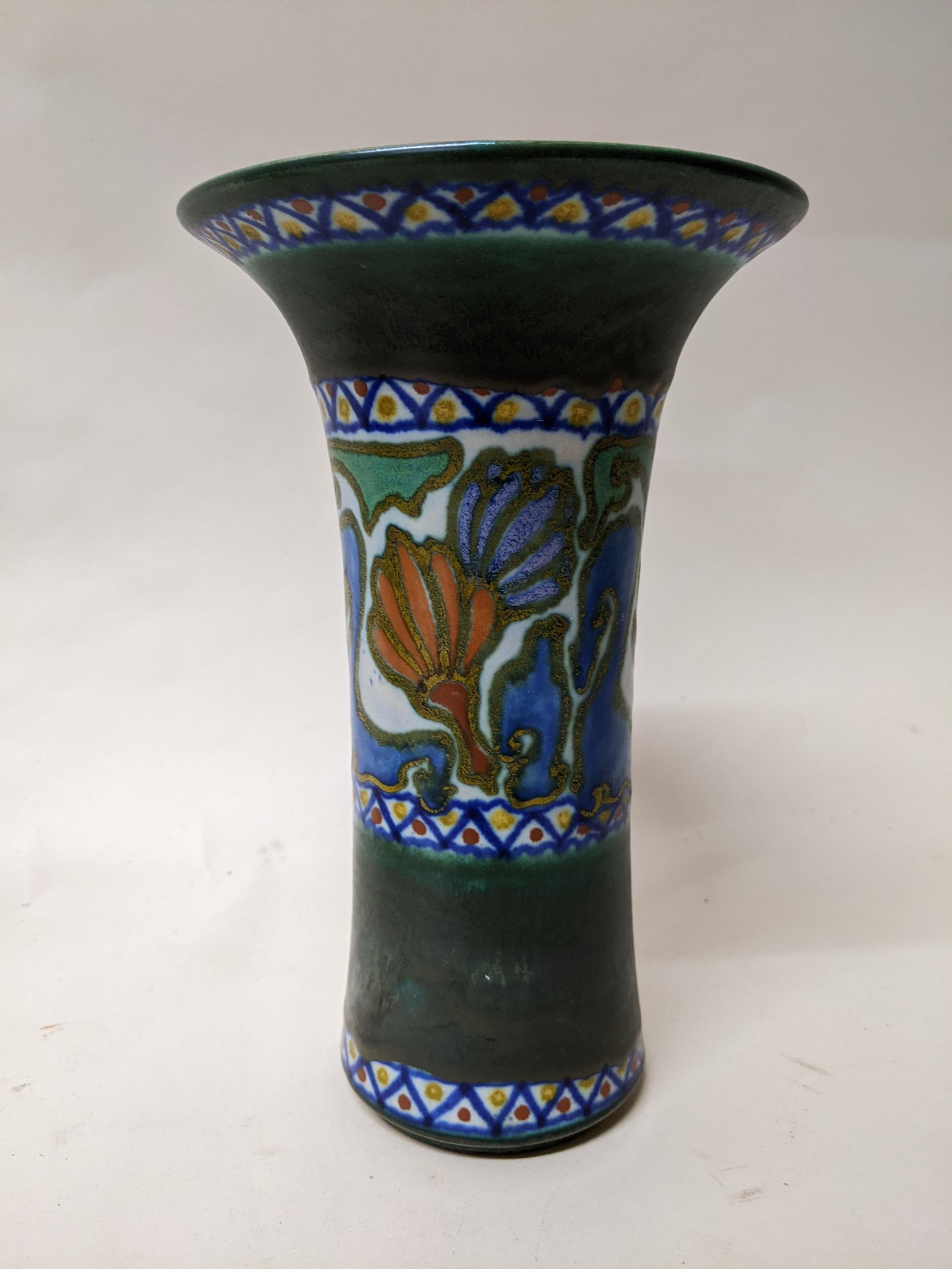 A group of Dutch Gouda pottery items to include a Gouda Voon vase circa 1918 of double gourd - Image 8 of 13