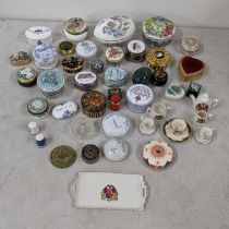 A selection of various trinket boxes Limoges porcelain trinkets, a black lacquered box having a