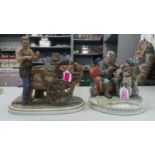 Two Capodimonte figurines, one depicting a gentleman sharpening/cleaning tools, bears a signature,