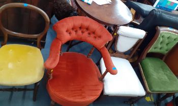 Four late 19th/early 20th century chairs to include a cream upholstered nursing chair Location: RAM