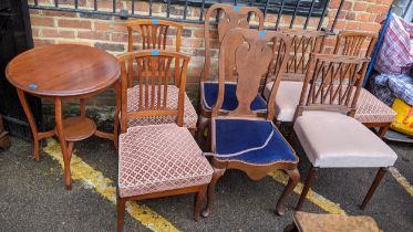 Mixed chairs to include a pair of Queen Ann style oak chairs together with a two tier occasional