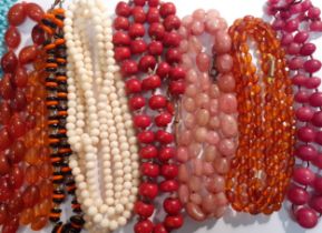 Nine vintage bead necklaces to include a carnelian agate string of beads. Location:R2.4
