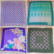 Designer and other scarves to include a vintage Jaques Fath of Paris green and white silk scarf, a