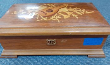 A mid 20th Century wooden Sorrento style cased Reuge, Saint-Croix music box, playing 3 tunes by Lai,
