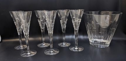 A set of six Conran wine glasses and a matching wine cooler, each with facet cut decoration