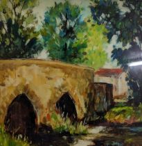 David Gainford (Contemporary) - The Bridge, an artist's proof resin copy, river landscape with