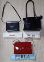 Bally and Furla- Three ladies shoulder bags with branded dust-bags to include a Bally black