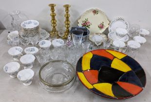 A mixed lot to include cut glassware, Royal Albert Silver Maple pattern part tea service, brass