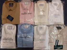 Eight men's shirts, never worn and new with original packaging to include Charles Tyrwhitt, neck