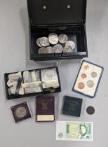 Mixed coins to include 1866 Reverse G-type penny, and later examples, along with boxed 1951 Festival