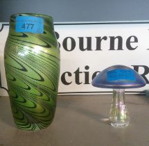 A John Ditchfield Glasform vase, along with an Aqua Mushroom paperweight Location: