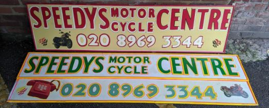 Two painted advertising motorcycle garage 'man cave' signs Location: